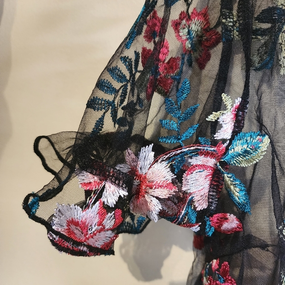 NWOT ✅️ Ruffle Cuff Embroidery Sheer Top - Picture 9 of 9